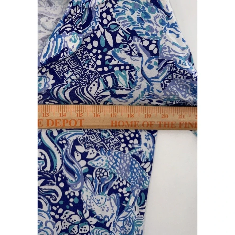 Lilly Pulitzer PJ Button Front Top Womens Blue Hidden Animals Ruffle Sleeve S - Picture 3 of 7